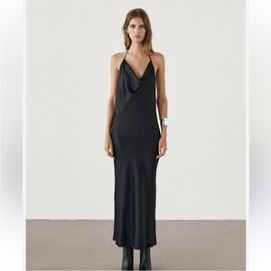 NWT Massimo Dutti Navy Halter Midi Dress Navy Blue Size Small